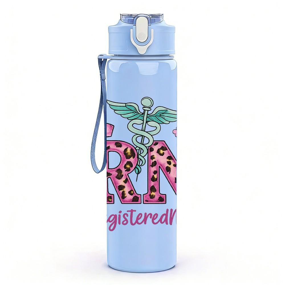 1PC RN Medical Symbol Floral 750ml Color Plastic Sports Water Bottle Leakproof Flip Straw Lid Suitable for Sports Office Home Use