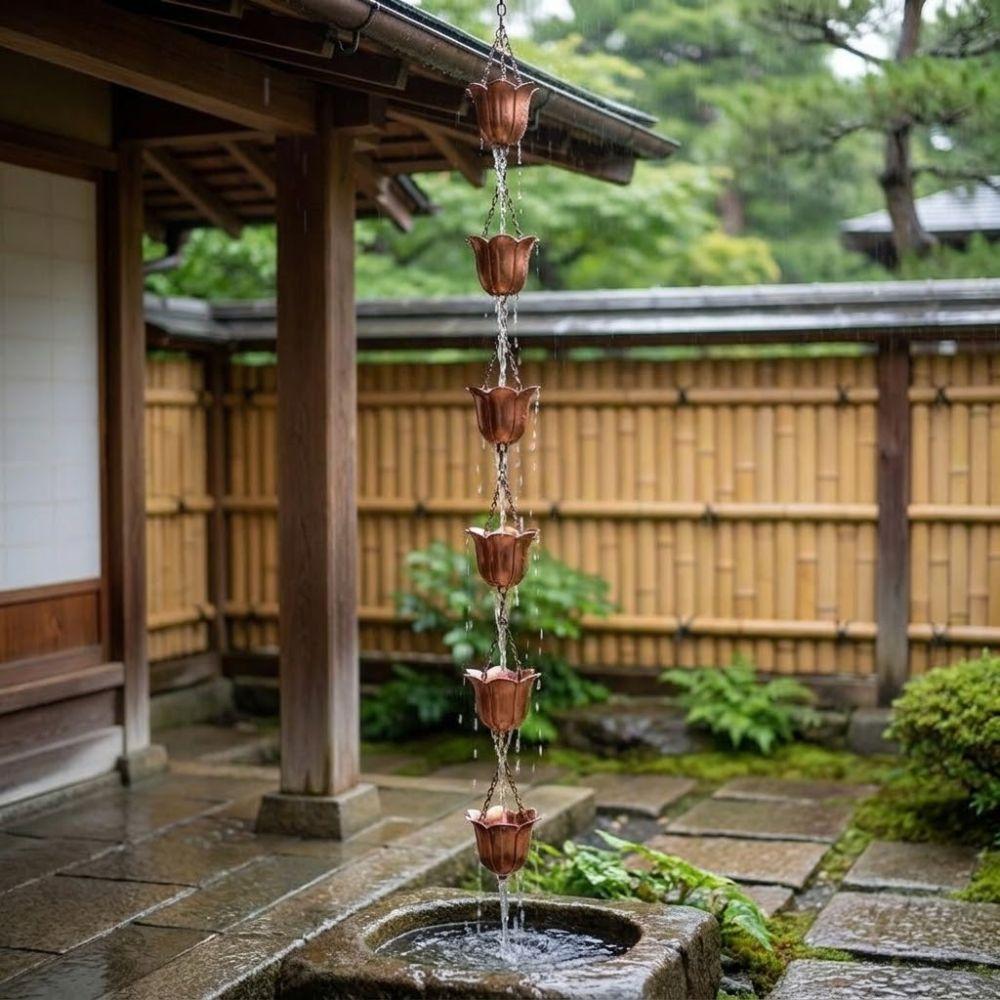 7 Cups Metal Tulip Rain Chain Japanese Style Water Drainage Chain Rain Chain for Gutters Landscape