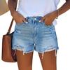 Women's Mid Rise Ripped Denim Shorts Frayed Hem Medium Stretch Straight Cut Washed Jean Shorts Streetwear Summer Bottoms