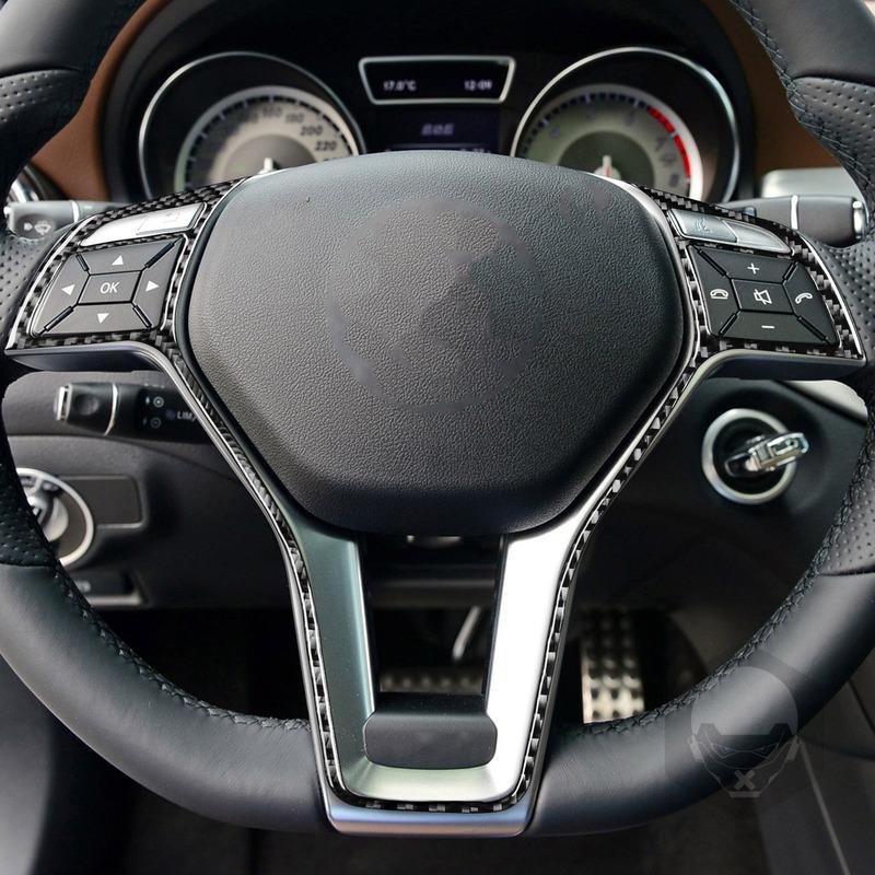 Real Carbon Fiber Car Accessories Driver Wheel Button Trim Cover Soft Sticker For Mercedes CLA C117 2014-2018 GLA X156 2015-