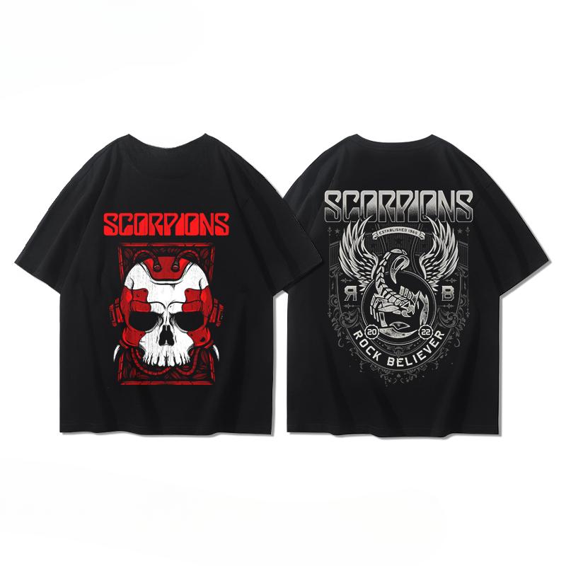 

2024 Popular German Scorpions Scorpions Short Sleeve T-shirt Men s and Women s Summer Heavy Metal Rock Print Cotton Half Sleeve 4XL