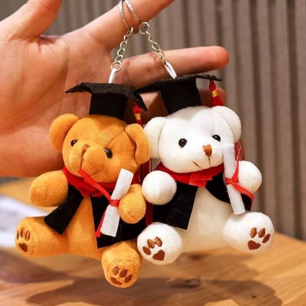 12cm Graduation Bear Plush Toy Soft Stuffed Bear Pendant Cartoon Bear Keychain  Desk Decor