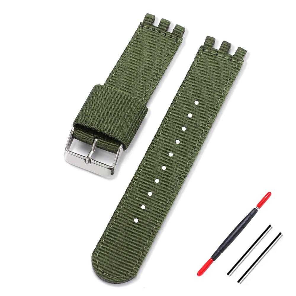 17mm 19mm 20mm Nylon Canvas Watch Band for Swatch Replacement Strap for Military Sports Army Green Wristband Men Women Bracelets