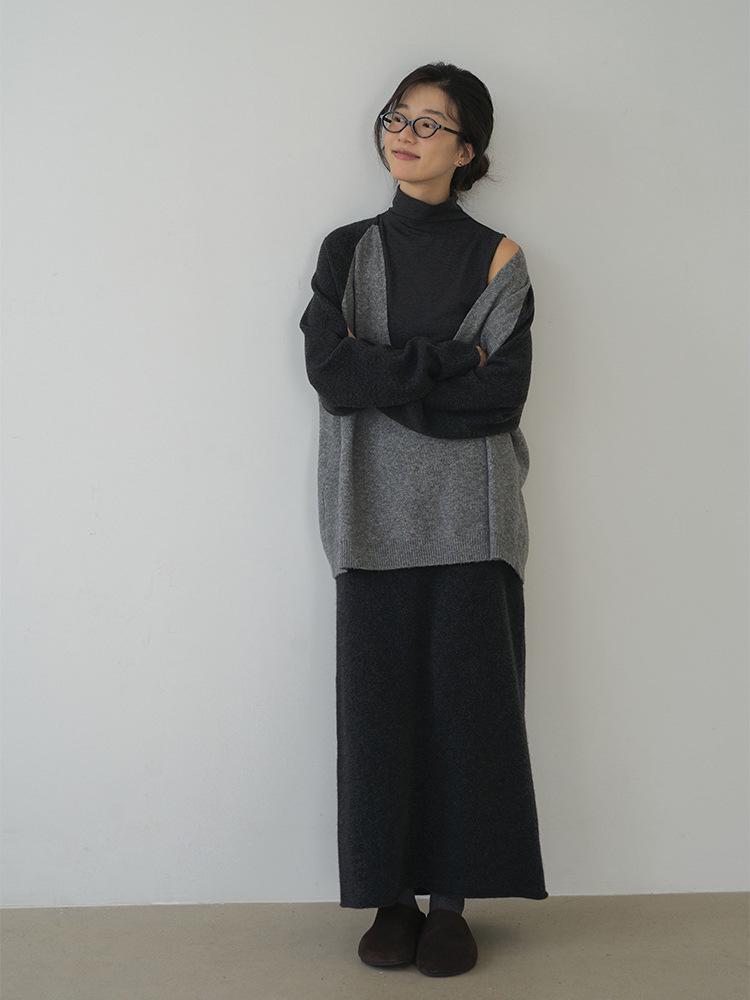 HAVERICE Restaurant Nishino Stroll Classic Casual Slimming Three-Piece Set: Sweater, Short Skirt, and Half Skirt.