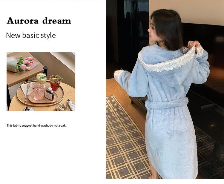 Women's Winter Fleece Long Bathrobe with Velvet - Sexy Bride Morning Robe Pajamas