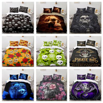 3D Skull Head Bedding Set Halloween Horror Quilt Cover Pillow Cover 2/3 Pieces Boys' Room DE155 * 200 Full Size Decorative Quilt Cover