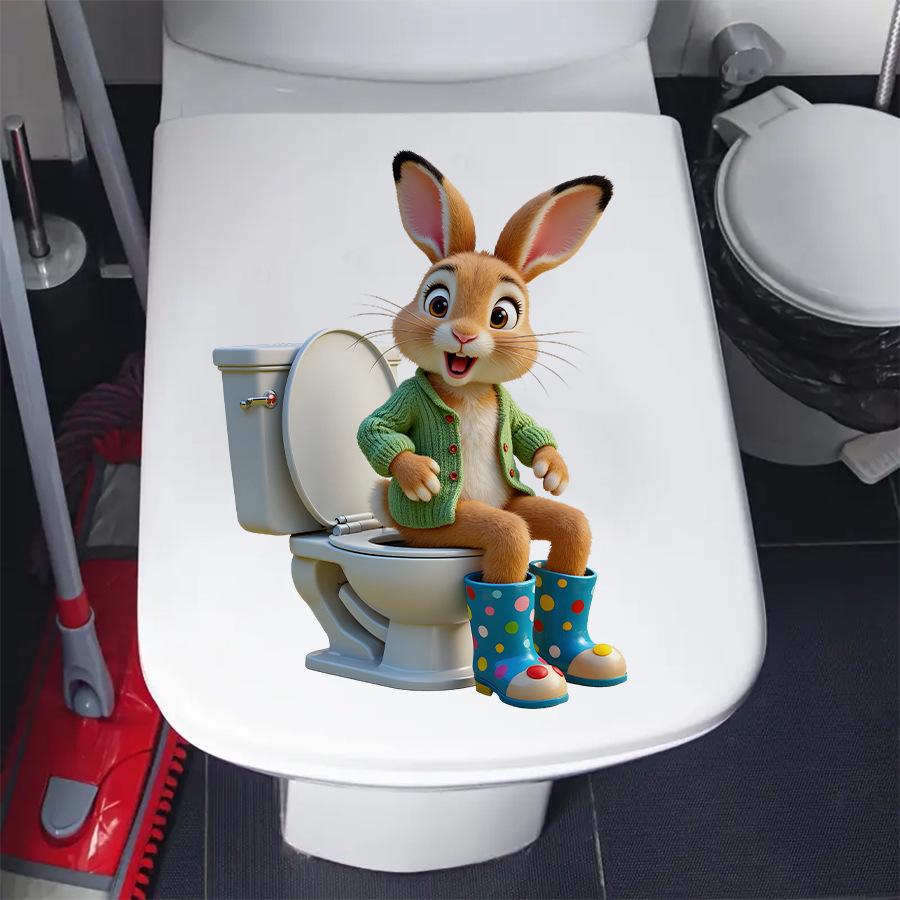 3D Realistic Cartoon Rabbit Toilet Lid Sticker for Kids Bathroom Home Decor