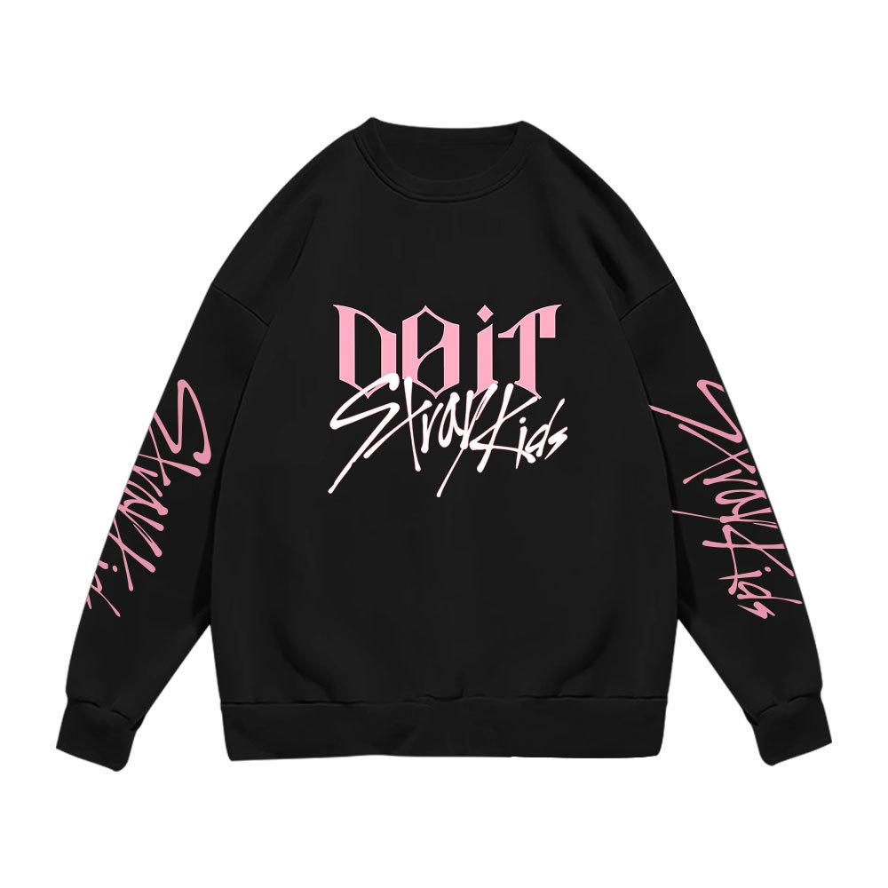 Stray Kids DOIT Sweatshirt Crewneck Pullover Unisex Casual Streetwear Long Sleeve Black White Top for Women Men(Lightweight Style for Spring & Autumn) L pink