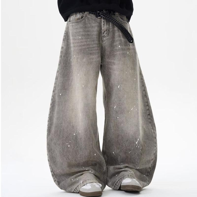 

Мужские джинсы в стиле ретро, с эффектом потертости, широкие штанины, ленивый стиль - Весенне-осенние повседневные L