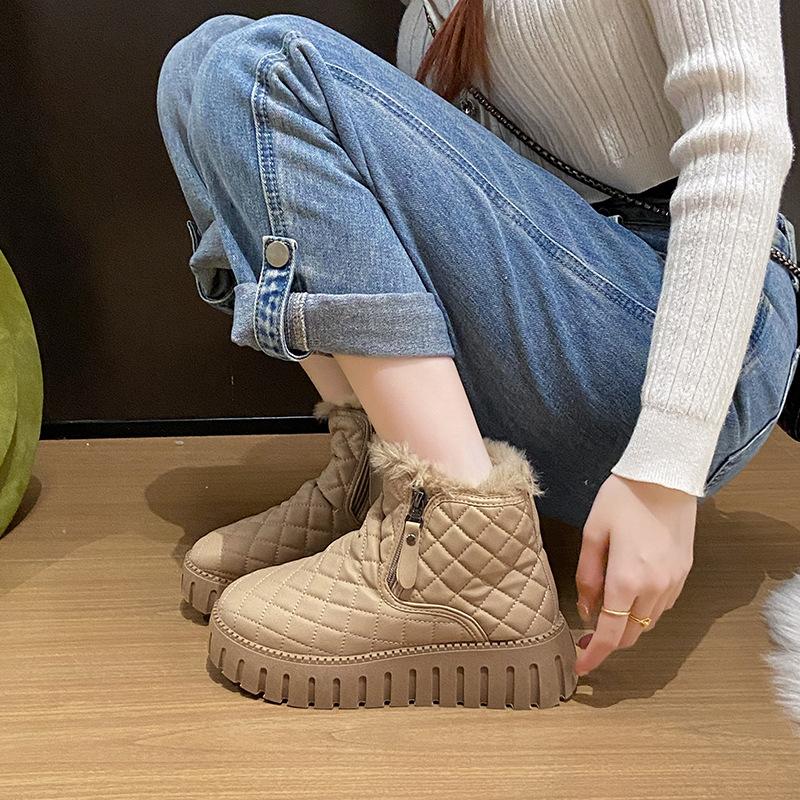 Fleece high-top snow boots for women's 2025 winter new student ins Korean version of warm and casual thick bottom height increase ZY12296