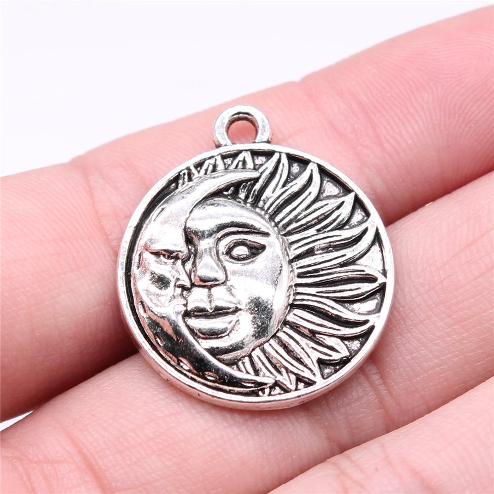20pcs Charms Zodiac Sun Moon Tibetan Bronze Silver Color Pendants Antique Jewelry Making DIY Handmade Craft