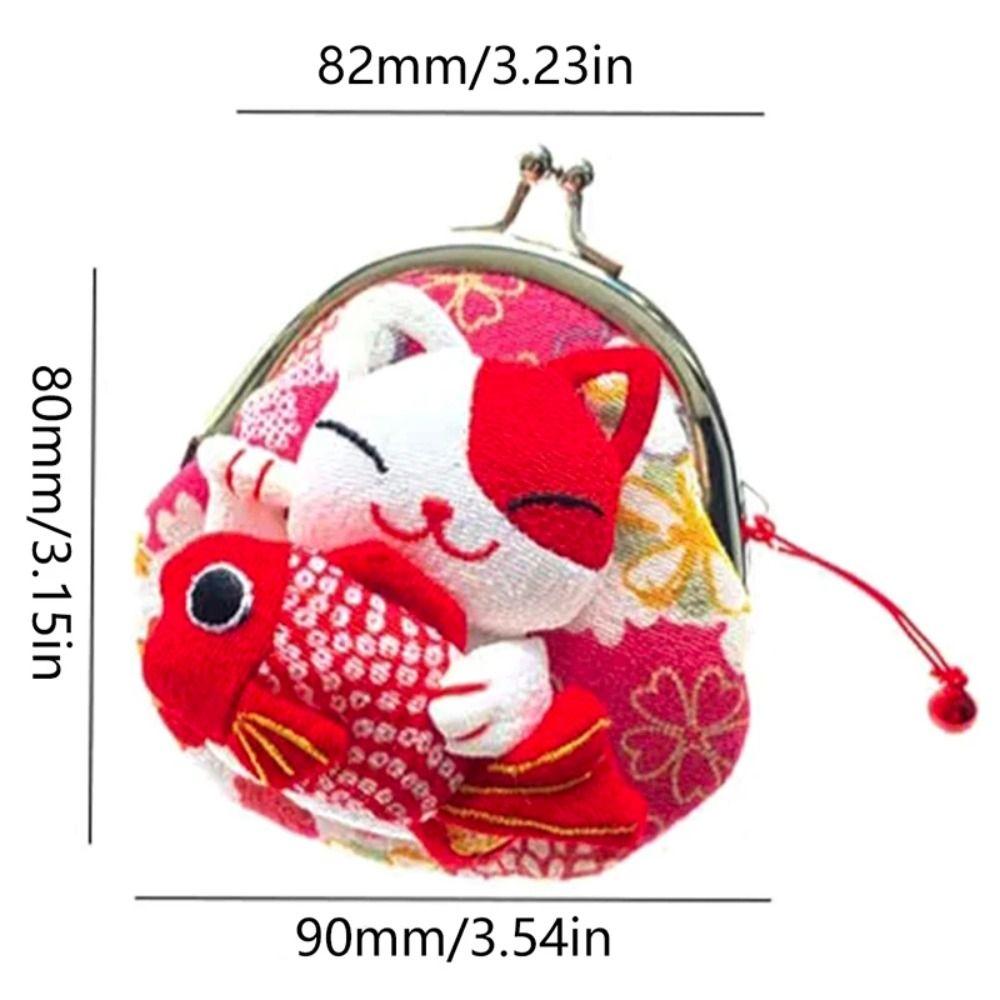 Doll Maneki Neko Coin Purse Flower Printing Card Holder Simple Lucky Cat Clutch Bag Travel