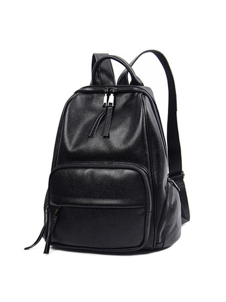 Black Genuine Leather Backpack Women Ladies Real Cow Leather Satchels Fashiable Girls Travel Shouder Bag