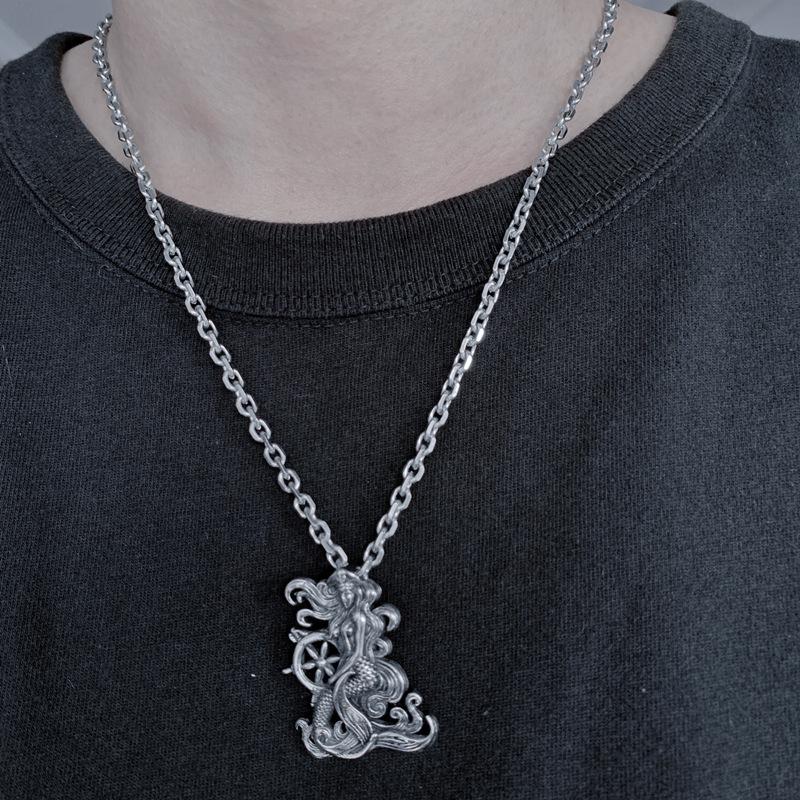 European and American Creative Jewelry Necklace Accessories Mens Waiting Mermaid Captain Pendant