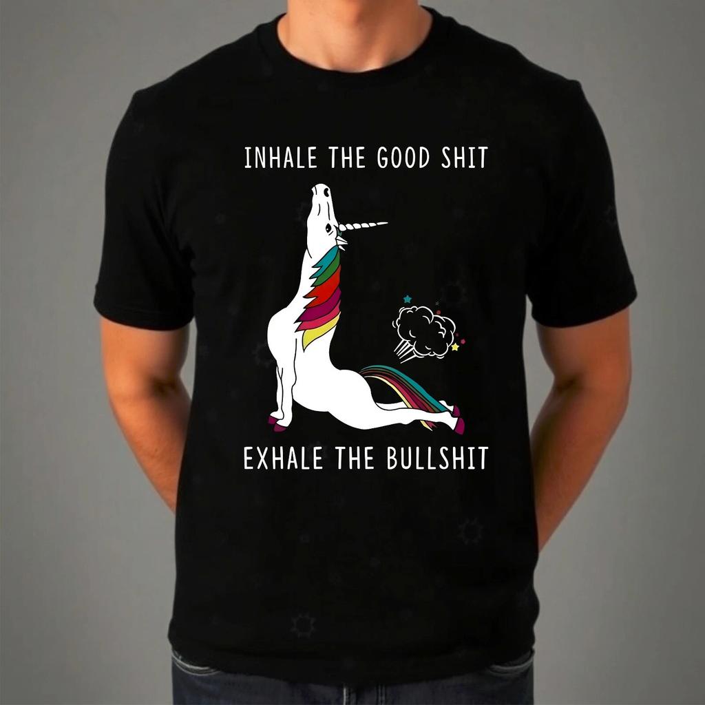 Inhale Good Exhale Bullsh*t T-Shirt, Unicorn Fart Funny Gift Tee Top