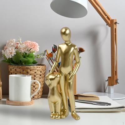 Man with Dog Statue Ornament 2.1x1.5x6.5inch Multipurpose Cute Lightweight for Pet Owners Heartfelt