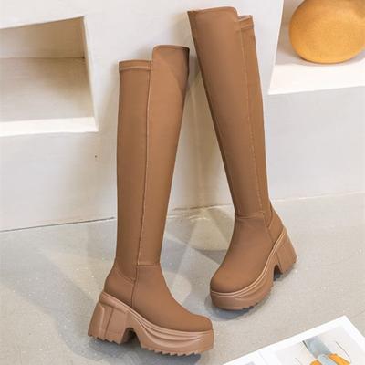 Damskie buty motocyklowe Damskie buty za kolano Wysokość obcasa 10 cm Platforma Elastyczne buty Skinny Boots Damskie