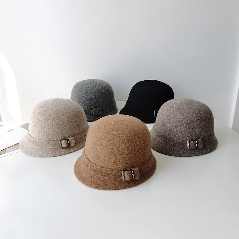 Wool Hat Women's Autumn and Winter New Face Small Top Hat Hepburn Style French Elegant Retro Bucket Hat Basin Hat
