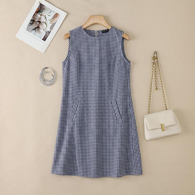 ZANZEA Women Plaid Print Casual Round Neck Sleeveless Dress