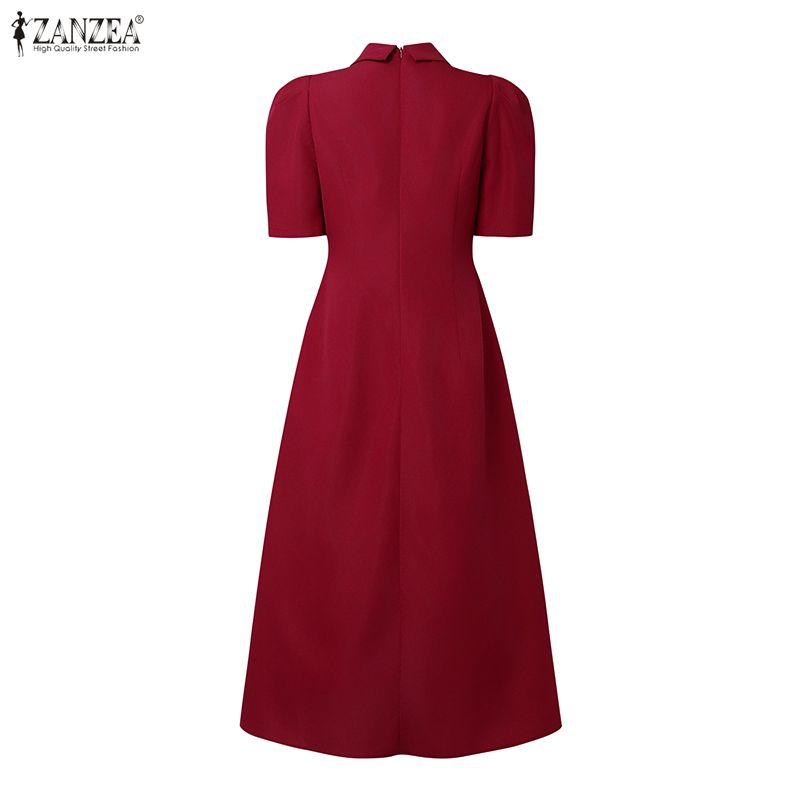 ZANZEA Women Turn Down Collar Short Sleeve Casual A-Line Dress