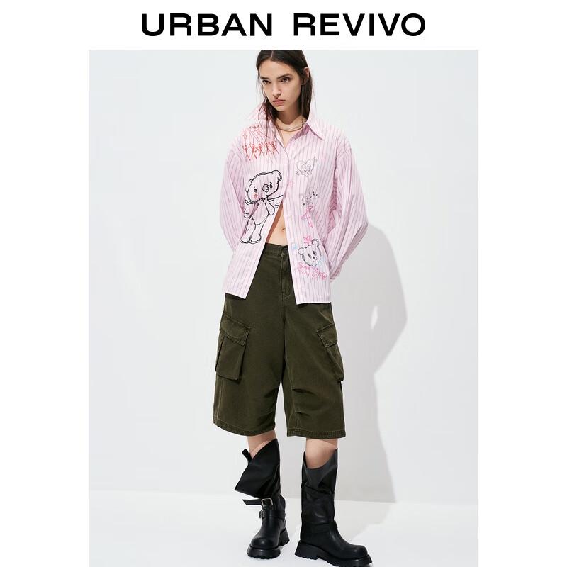 UR 2025 Autumn Women s Striped Hand-painted Pattern Cardigan Shirt M