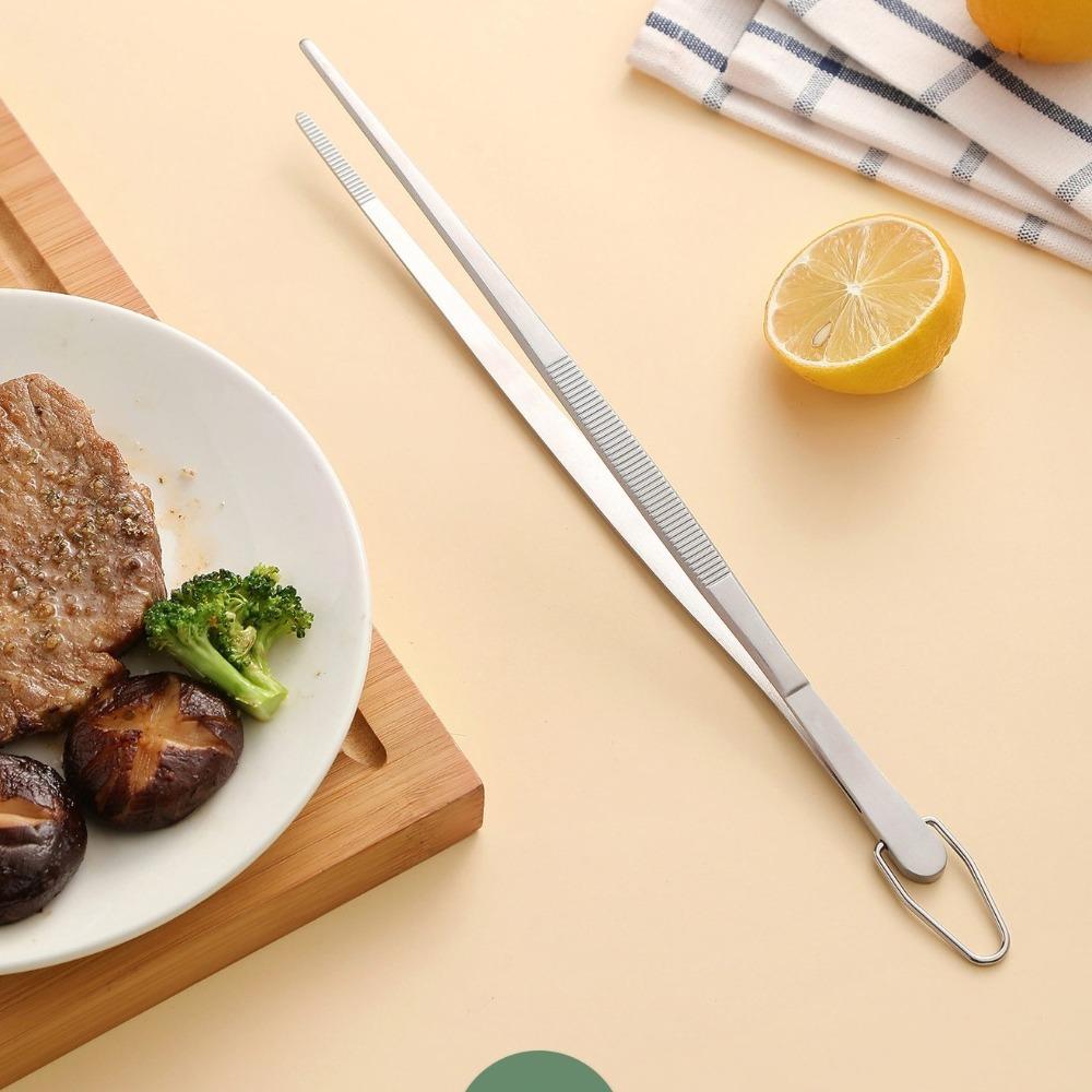 10/12Inch Food Tweezer With Hook Non-Slip Barbecue Grill Tongs Multifunctional Stainless Steel BBQ Steak Clip