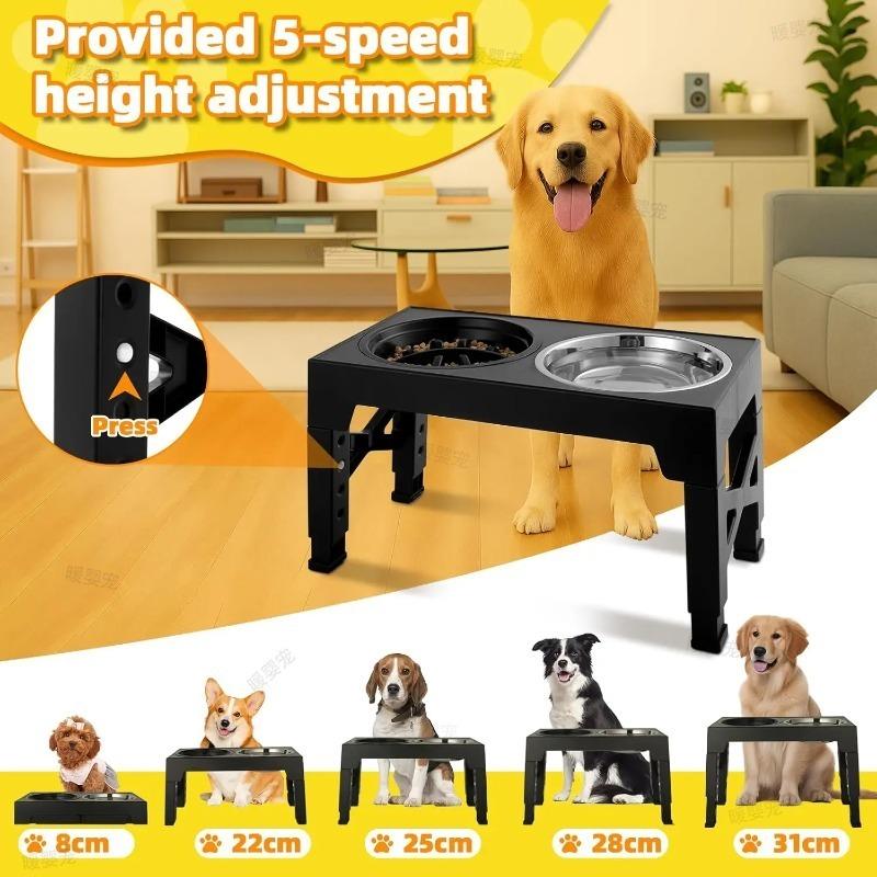 Dog Feeder with Double Stainless Steel Pet Food Water Bowls Pet Dog Bowls Adjustable Raised Stand for Small Medium Large Dogs