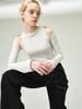 Amadyu Slim Cutout Ribbed Stitch T-Shirt Slim Fit Cutout Top T-Shirt_Cream Beige