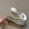 Fashion Fashion Wedge Flip-flops Women's Summer Wear New Round Head Crystal Buckle Non-slip Wear-resistant Cool Mop