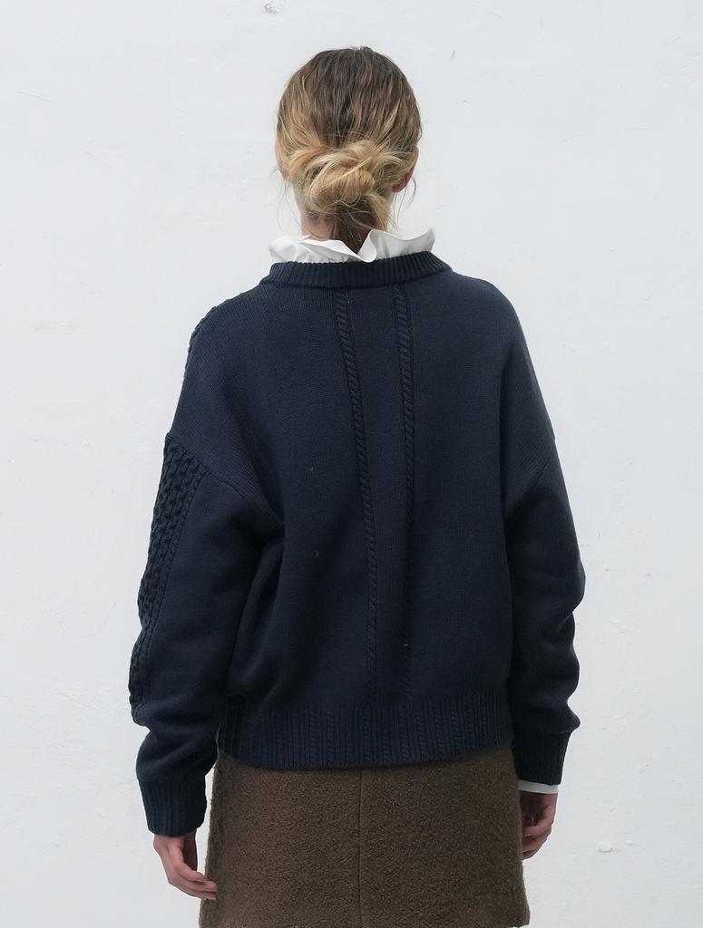 GENERALIDEA Flower Cable Knit Pullover [Navy] / Wbe4L05545