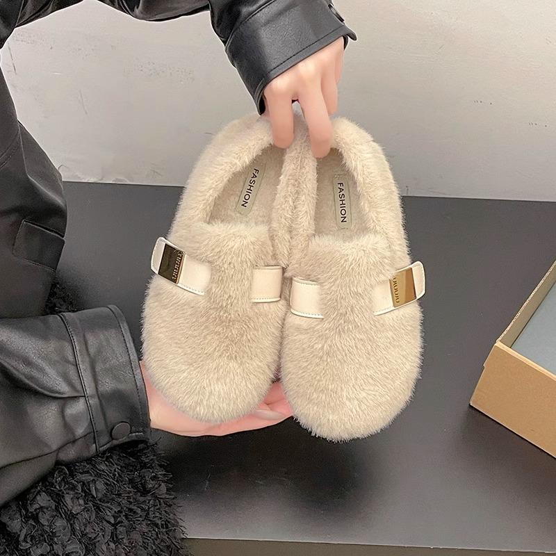 One Pedal Fairy Wind Soft Sole Velvet Outer Wear Fluffy Shoes Female Outer Wear 2025 Autumn and Winter New French Cotton Shoes Tide