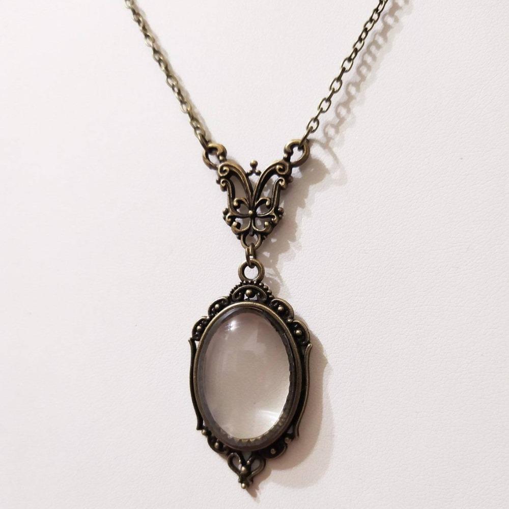 Punk Fashion Geometric Oval Bronze Color Laciness Magnifying Glass Pendant Necklace for Women Men Book Lovers Charm Jewelry Gift