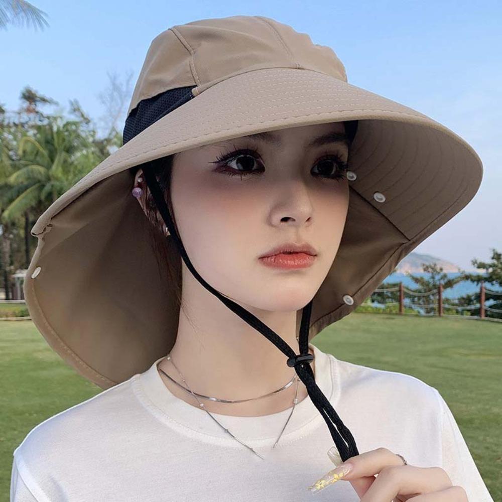 Solid Color Sunshade Shawl Cap Wide-Brimmed Anti-UV Cap Mask Picking Tea Hat  Sport