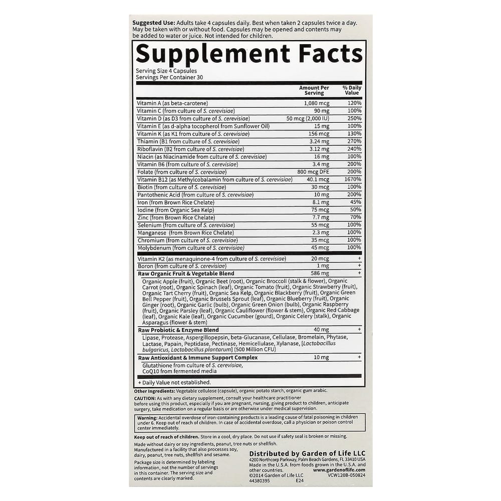 Garden of Life Vitamin Code Women's Multivitamin, 120 Veggie Capsules