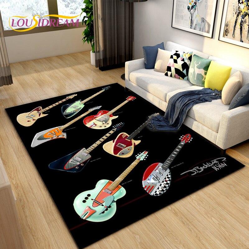 Classical Guitar Electric Guitar Bass Area Rug,Carpet Rug for Living Room Bedroom Decoration Kids Play Soft Non-slip Floor Mats