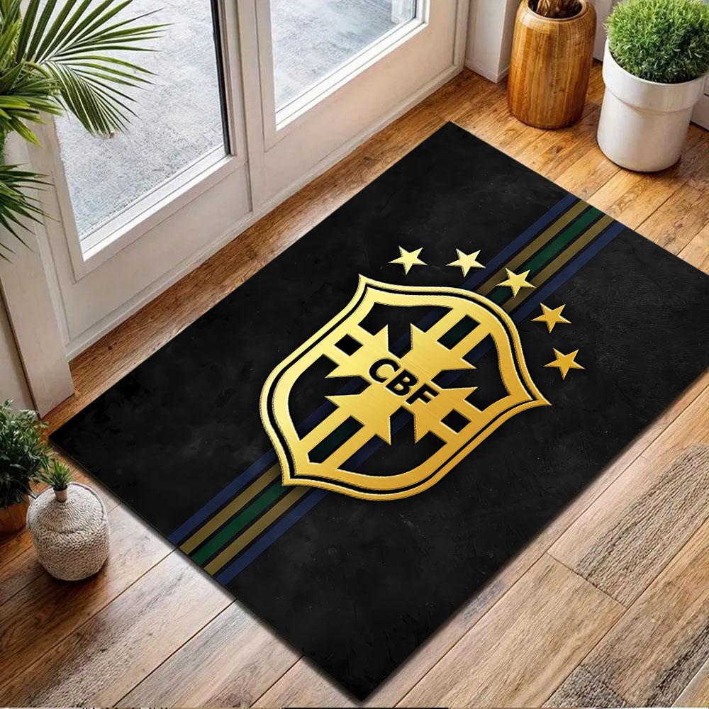 Brazil Football Crest Design Patterned carpet, non slip mat suitable for living room and bedroom sofas