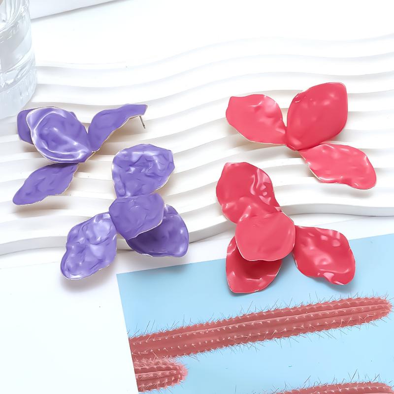 Vintage Enamel Large Flowers Metal Stud Earrings For Women Personality Wedding Party Fashion Jewelry Gifts