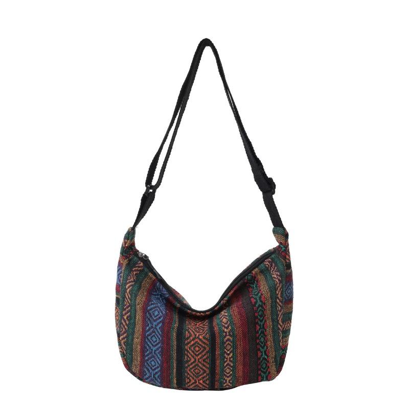 Neue Damenhandtasche Retro Regenbogen gestreifte Canvas Umhängetasche Messenger Bag Große Kapazität Knödeltasche