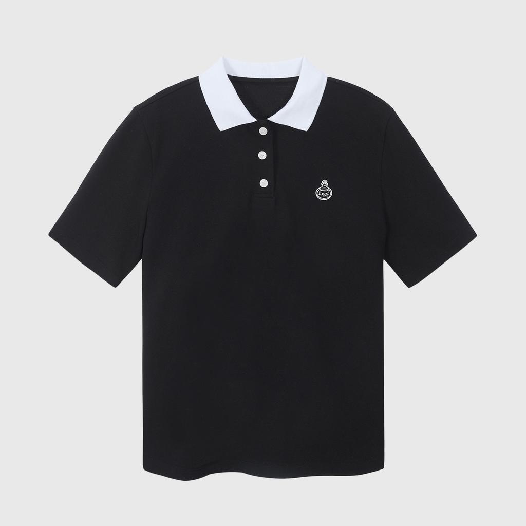 LIKK Collar Contrast Loose Fit Short Sleeve T-Shirt (Black)_L4B1-Ts09C