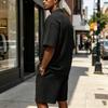 Conjunto Casual Deportivo de Dos Piezas para Hombre: Camiseta de Manga Corta con Cuello en V de Color Sólido y Pantalones Cortos