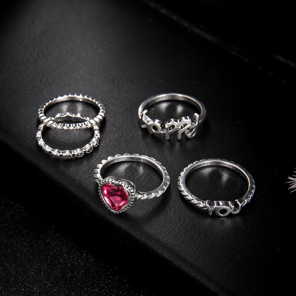 Ring, Letter Happy You Love Diamond Set 5 Piece Joint Ring