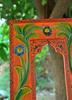 Hand Carved Vibrant Orange Wooden Jharokha Wall Decor: Painted Flower Design Indian Frame