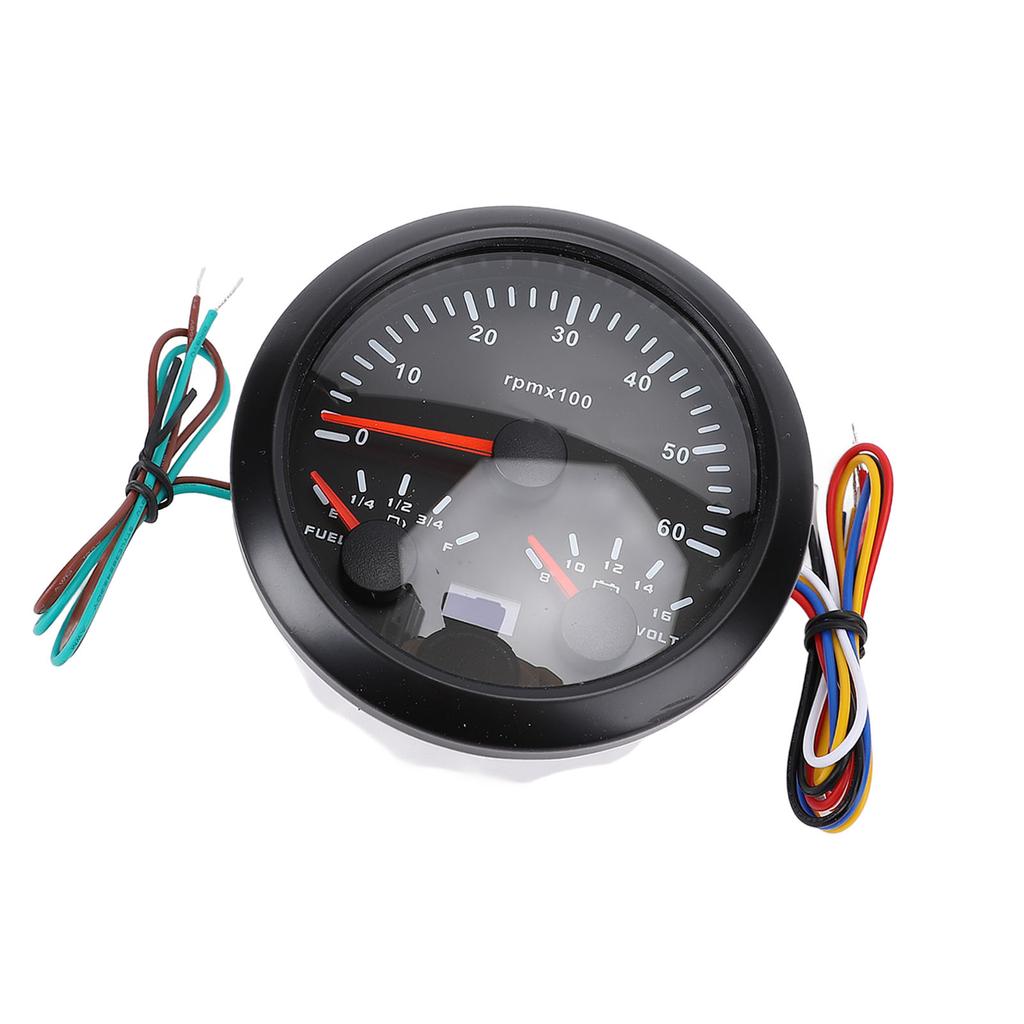 3 in 1 85mm Tachometer DC 9 to 32V 6000rpm 8 to 16V Voltage Gauge E 1 4 1 2 3 4 F Fuel Level 7 Color Backlight for Car