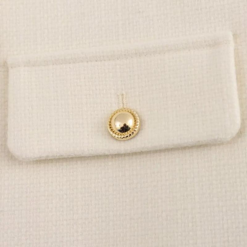 Women Fashion Autumn Winter Single-breasted Textured Round Neck Flip Pocket Short Jacket Coat Chic Ladies Tops Mujer