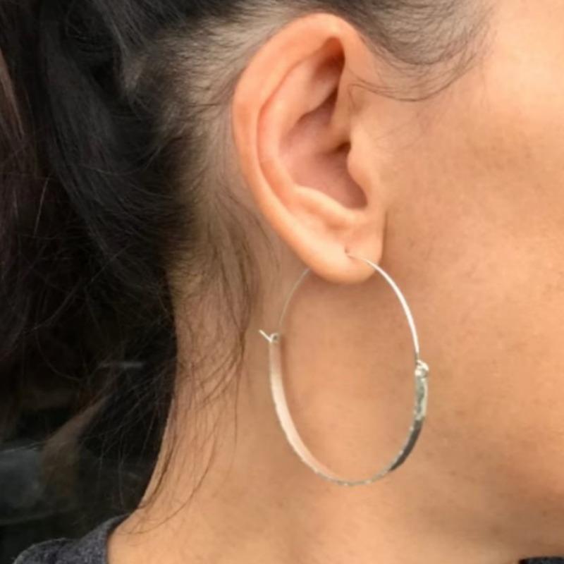 Large Hoop Earrings, Hammered Boho Hoops