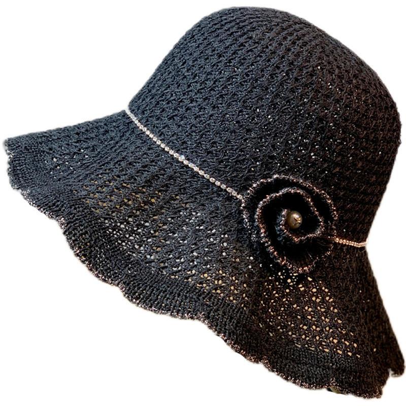 Korean Style Summer Wave Edge Floral Hollow Breathable Sunshade Fisherman Hat For Women
