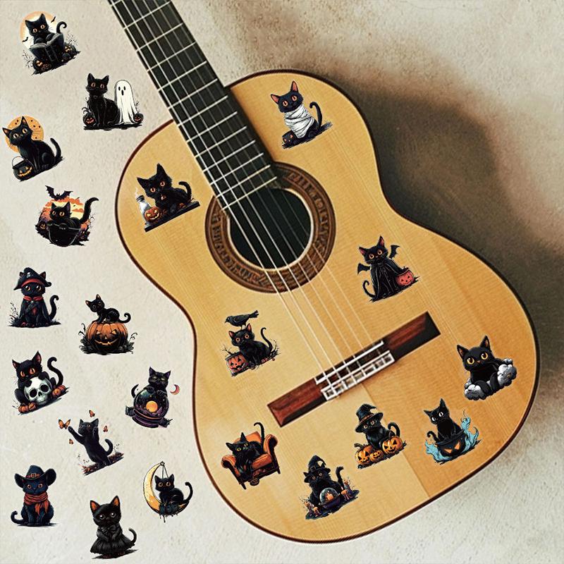 50PCS Halloween Black Funny Cat Stickers Horrible Pumpkin Sticker Animal Aesthetic Vinyl Waterproof Decals for Water Bottle