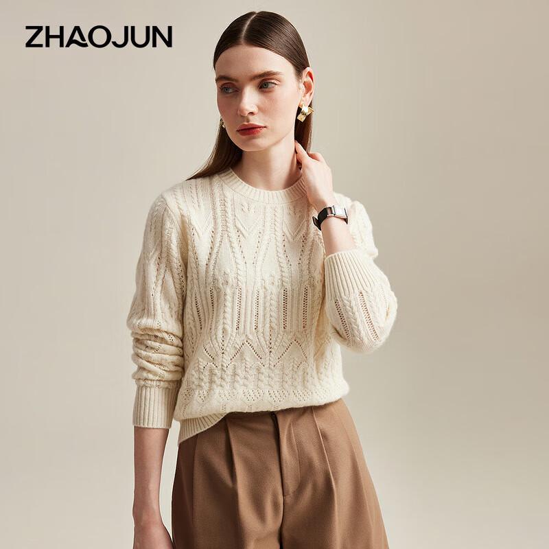 

Zhaojun Women s Round Neck Openwork Cashmere Sweater M