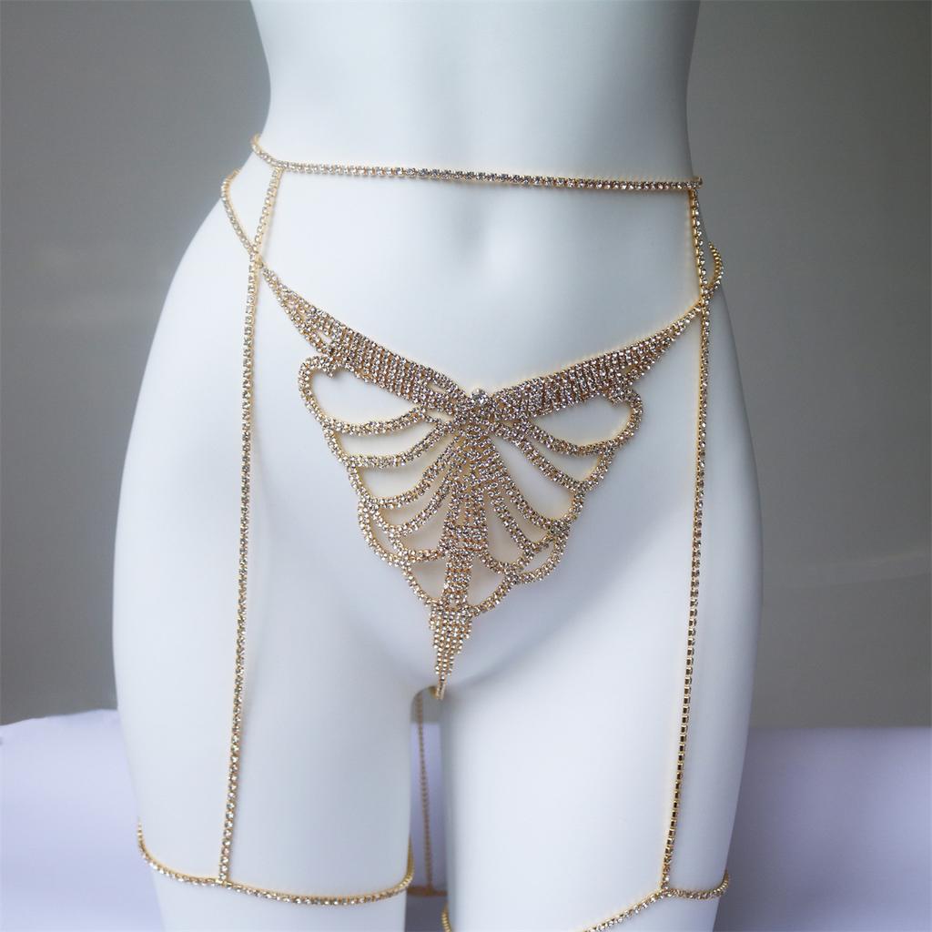 Fashionable Thong Waist Chain Set Underwear Panties Women Swimsuit Bikini New Crystal Body Jewelry Set Lingerie Sexy