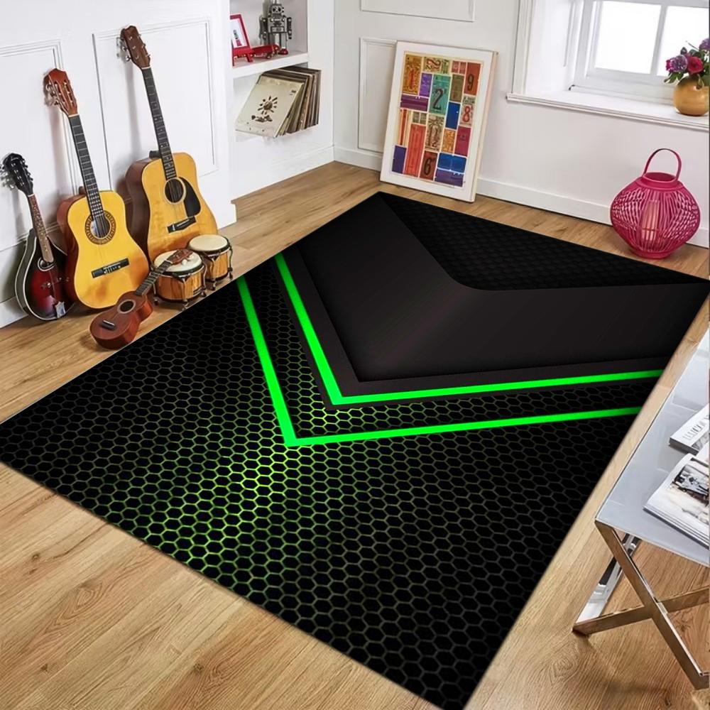 Technology Lines Geometry Black Green, Machine Washable Area Rugs for Living Room Carpet Rugs Non Slip  Soft for Bedroom Decor
